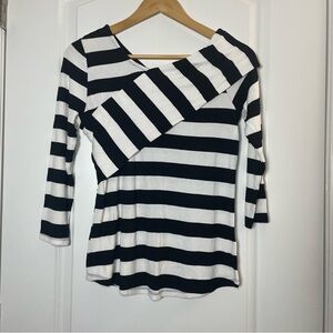Cato Off Shoulder Striped Top Black White Ribbed 3/4 Sleeve Size S Chic Casual